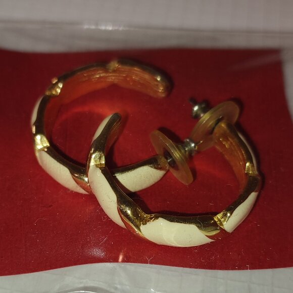 Vintage Earrings Gold Cream Semi-Hoops MCM style mid-century modern old - Picture 1 of 3